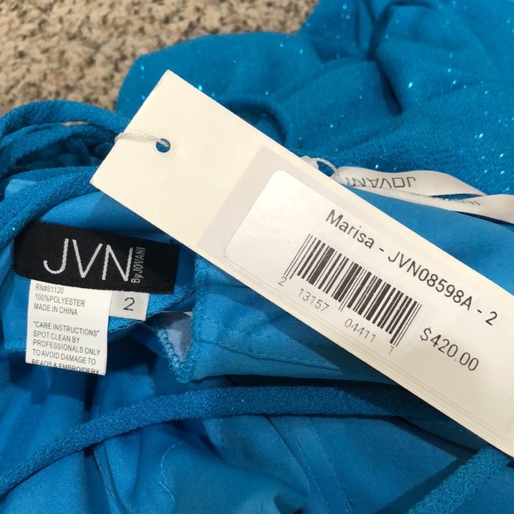 NWT Jovani Marisa Formal Maxi Dress Size 2 Blue Glitter Cutout Gown - Picture 5 of 8